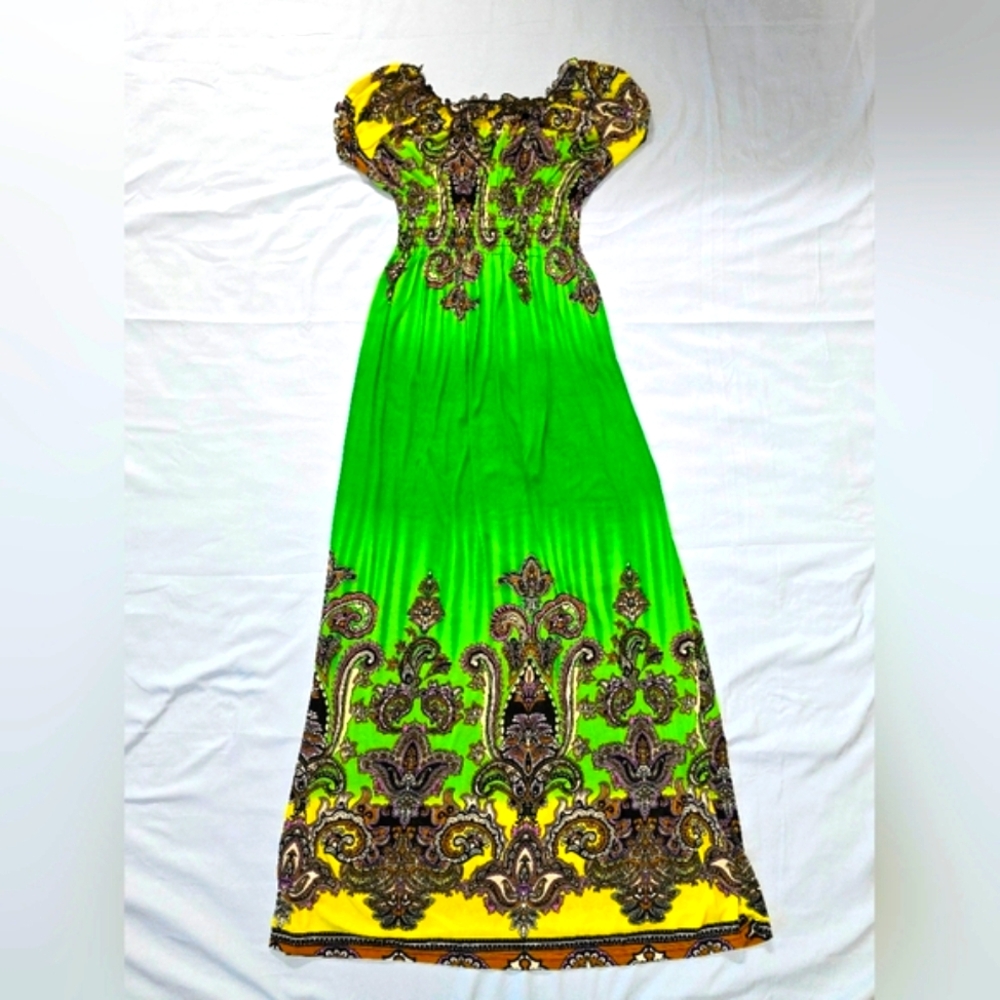 Bohemium Green and Yellow Maxi Sun Dress! Size Lg